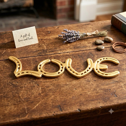 Gold metal love horseshoe - metal,