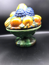 Vintage Majolica style Footed Compote Lidded Fruit Bowl Centrepiece