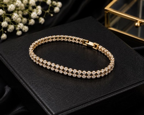 Gold double row tennis - gold,
