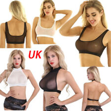 UK Women's Sexy Bra Crop Top See Through Bralette Mesh Sheer Tank Vest Neck Top