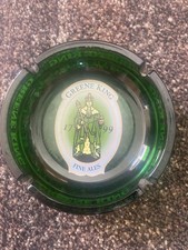 Vintage Green Glass Greene King Fine Ales Ash Tray British Pub England 7"