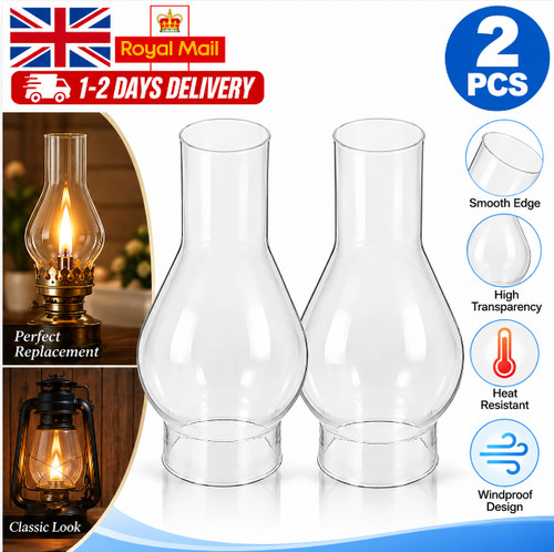 Clear oil lamp chimney - 2x,