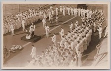 HMS HERMES Church Service on the Deck RP Postcard