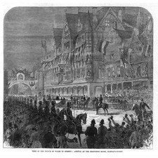 CHESTER Arrival of the Prince of Wales at the Grosvenor Hotel-Antique Print 1869