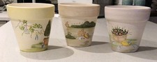 3 Small 15x15cm Painted Clay Pottery Plant Pots With Drainage Hole x3 Lot Bundle