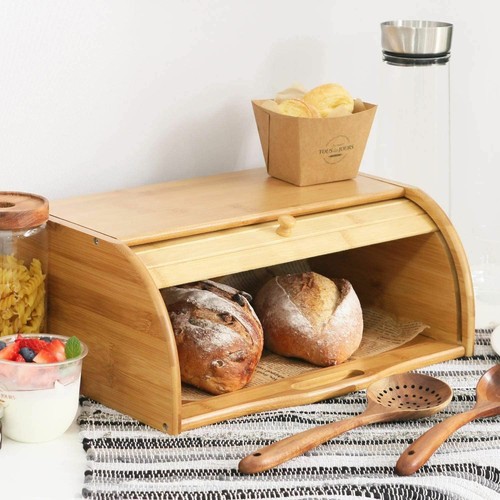 Large bread bin bamboo wooden - bread,