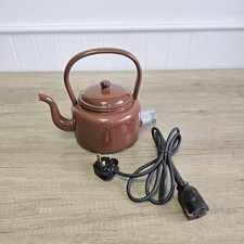 Swan Brand Vintage Electric Kettle Brown Enamel Fully Working Lovely Condition 