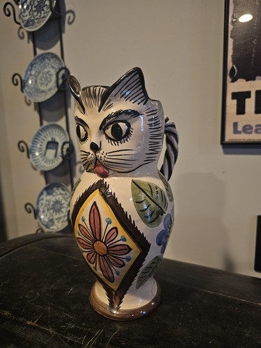 Antique faience cat pitcher - faience,