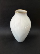 Thomas Porcelain Vase 23cm - White, Fluted, Gold Rim - Rosenthal Germany