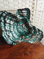 Opalescent Green Gold Iridescent Art Glass Abalone Oyster Shape Dish Bowl