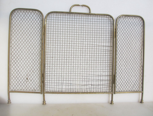 Antique brass mesh fire screen - fire,