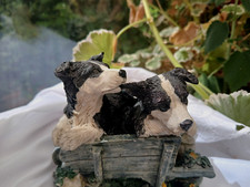 Border Collie Dog Puppies in Old Wheelbarrow Figurine Farm Dogs Like We had Once