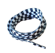 1x Pair Black White Racing Check Flat Shoe Laces Boot Lace Trainers UK Seller