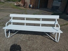 Garden Bench - English Country house Vintage wood & wrought iron strapwork style