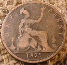 1875 VICTORIAN BUN/YOUNG HEAD ONE PENNY QUEEN VICTORIA COIN SEE PICS S 283