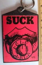 VINTAGE Old Keyring Leather Look Black Plastic SUCK A POLO MINT 