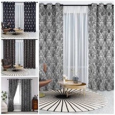 Jacquard Eyelet Ring Top Curtains Lined Richmond Ready Made Pair Panel Tie Backs