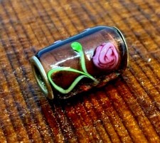 Vintage silver metal enamel brown flower design bracelet charm