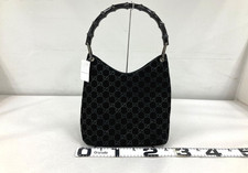 Gucci Shoulder Bag Bamboo GG Suede Leather Black Hobo 0013007