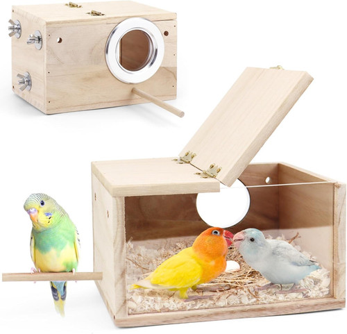 Wooden bird nesting box with - box,
