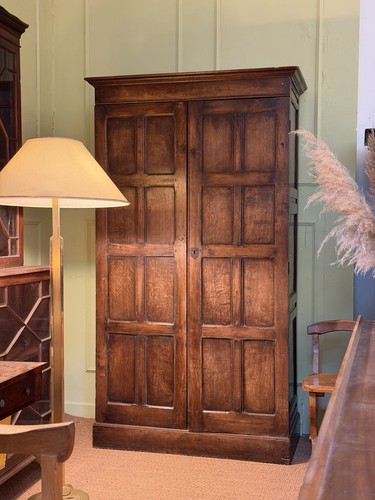 Antique panelled oak larder - panelled,