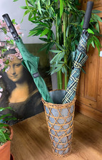 VINTAGE GALVANISED METAL & CANE RATTAN HALL UMBRELLA STICK STAND PLANTER 18" H