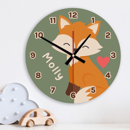 Personalised wall clock fox - personalised,