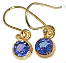 Natural AAA Tanzanite in 18K Yellow Gold Sterling Silver Drop Earrings Blue Gems