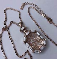 FRANK USHER PERFUME BOTTLE CRYSTALS PENDANT NECKLACE ROSE GOLD TONE 32” CHAIN