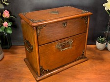 Antique 19th Century Oak Collectors Cabinet Chest Humidor Artist Stationary  Box
