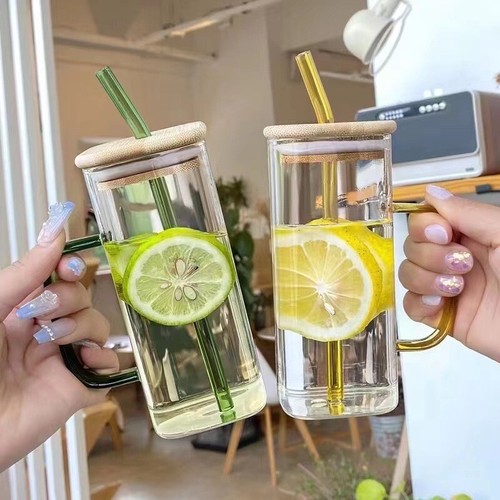 2pc square aesthetic - glass, cup