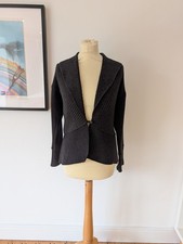 ELEMENTE CLEMENTE Grey 100% Merino Wool Ribbed Boiled Wool Knit Cardigan 2 UK M