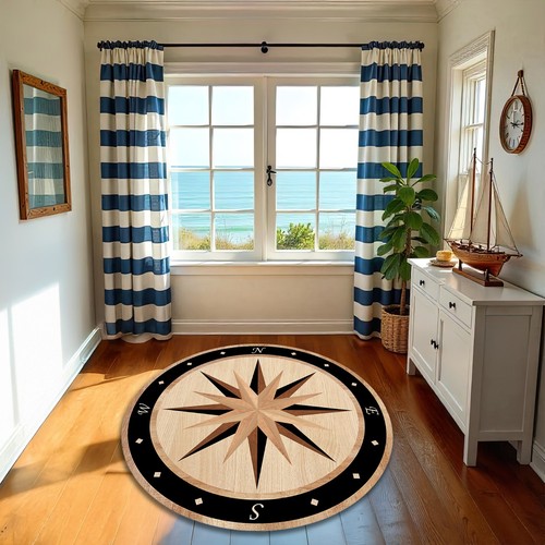 Nautical compass rug nonslip - nautical,