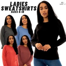 Womens Basic Plain Crew Neck Sweatshirt Pullover Sweater Long Sleeve Jumper Top