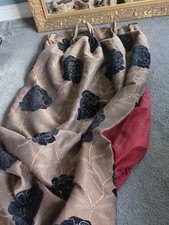 Fabulous Gothic Black Velvet Rose Triple Pinch Pleat Red Lined Door Curtain