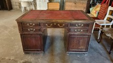 Vintage/Antique Wooden  Victorian twin pedestal desk with red leather top.