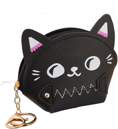 Black cat zip coin - black, with