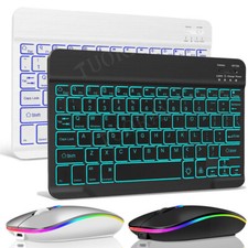 10" Wireless Backlit Bluetooth Keyboard Mouse For IOS Android Windows Tablet PC