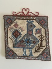Scandinavian Swedish embroidered folk art Bird wall hanging Red Heart Hanger