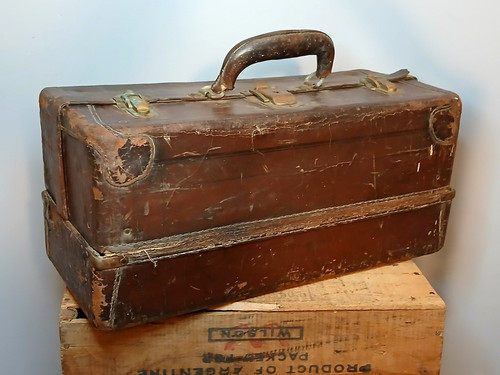 Antique leather fishing tackle - leather,