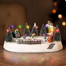 Christmas Village Scene Decoration Ice Skating Musical Moving Ornament LED Light