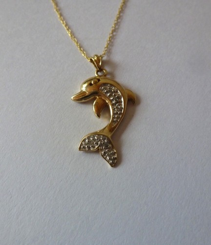 9ct diamond dolphin - 9ct, pendant