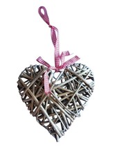 Woven Wicker Heart With Red & White Gingham Ribbon Wall Hanging Shabby Chic
