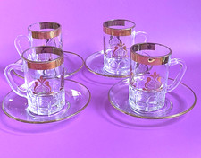 Vintage Italian Gold Gilt  Glass Espresso Coffee  Cup & Saucer -Set of 4
