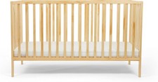Stylish Wooden Baby Cot Bed Adjustable Height Crib with Fibre Mattress Pine