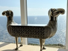 Anglo Indian Pressed Silvered Metal Covered Wood Stool Seat Opens RARE 103x65cm