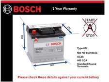 Battery fits ALFA ROMEO GIULIA GT GIULIA GT GIULIETTA ARNA Bosch 077