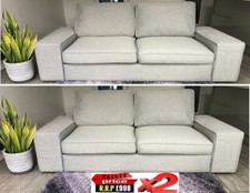 RRP:£798 2x IKEA KIVIK TWO SEATER TIBBLEBY LIGHT GREY MATCHING FABRIC SOFA SUITE