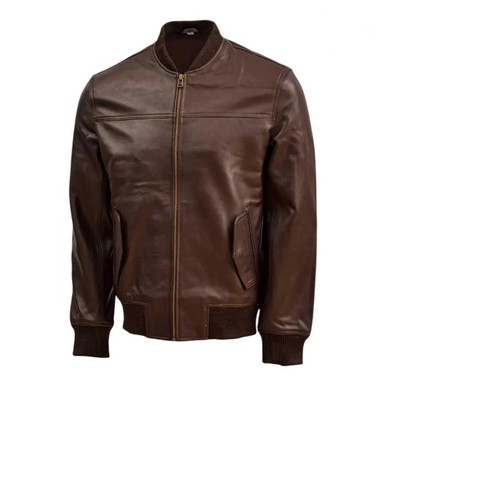 Mens real brown leather - leather, bomber