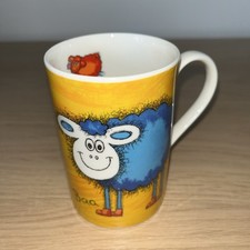 Dunoon Stoneware Mug, Funky Farm, Yellow, Goose & Sheep, 10.5 cm Tall, 7cm Wide.